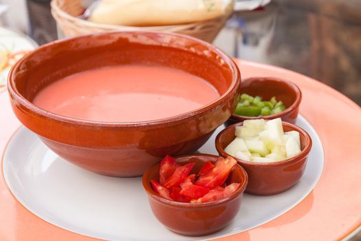 Typical ice-cold and spicy vegetable soup of Andalusia, Spain