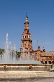 Close up of fountain on PLaza de Espana in Seville, Andalusia, Spain