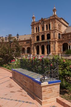 Bench on Plaza de Espana in Seville, Andalusia, Spain