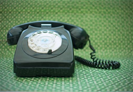 Black vintage telephone close up 