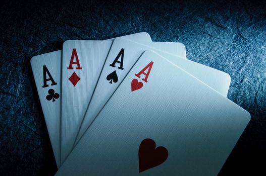 Set of winning aces playing cards