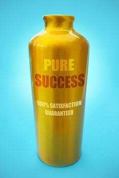 Success 'bottled' in a gold container, as a metaphor for wealth, achievement and motivation  