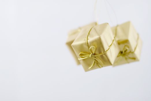 Modern, bright and shiny Christmas decorations on white background