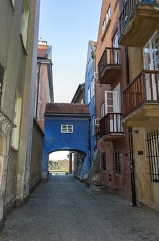 Colorful passage in the historic old town of Warsaw, Poland.