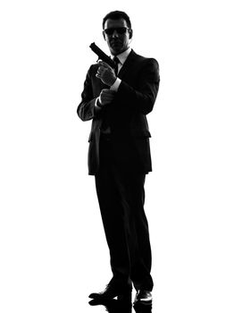 one secret service security bodyguard agent  man in silhouette  on white background