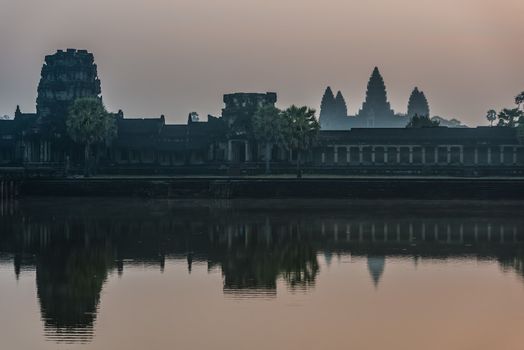 angkor wat panorama viewed across the moat at cambodia