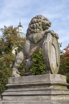 Rampant lion at the Mausoleum of Aleksandra and Stanislaw Kostka Potocki in Wilanow, Warsaw.