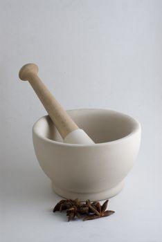 Pestle and Mortar with spice cooking ingredients