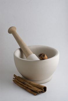 Pestle and Mortar with spice cooking ingredients