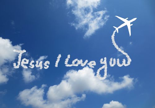 Jesus I Love You! text in clouds form with blue sky background