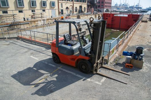 truck stop and idle at the edge of a dry dock