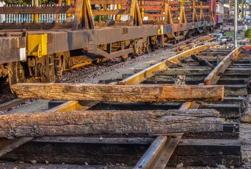 repairing of railway sleepers change to   concrete sleepers at train station.