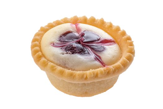 Raspberry tart isolated on white background.