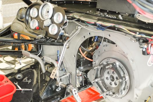 complex interior of a dragster race car
