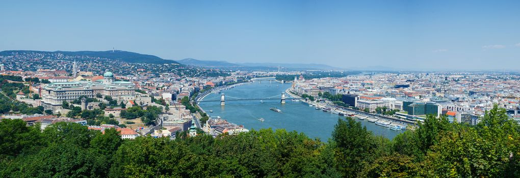 Panorama of Budapest with Danube, Buda hill and Pest