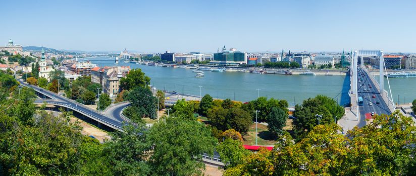 Panorama of Budapest with Danube, Buda hill and Pest