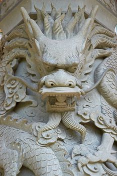 Carved stone dragon at Po Lin Monastery Buddhist monastery located on Ngong Ping Plateau, on Lantau Island, Hong Kong, China