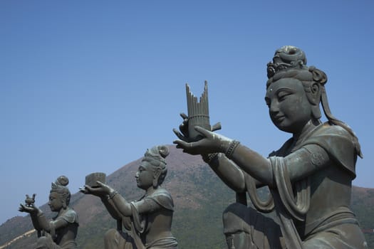 Buddha statues at Po Lin Buddhist Monastery located on Ngong Ping Plateau on Lantau Island, Hong Kong, China