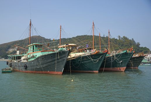 Fishing boats in the harbor at the village of Tai O in Hong Kong, China.