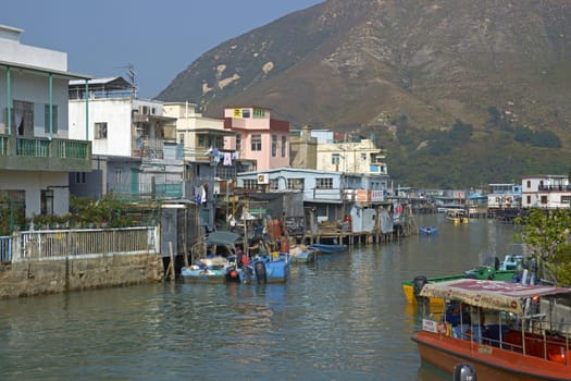 Fishing village of Tai O where the houses are built on stilts in Hong Kong, China.