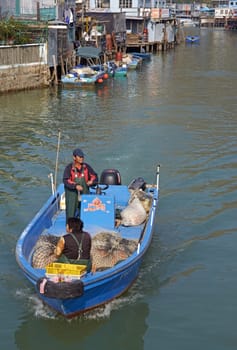 Fishing village of Tai O where the houses are built on stilts in Hong Kong, China.