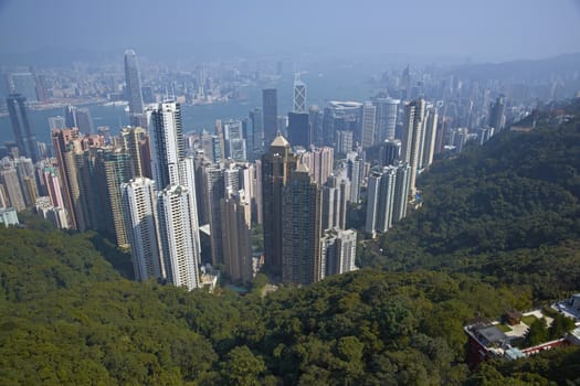 Densely packed tower blocks in the city of Hong Kong, China
