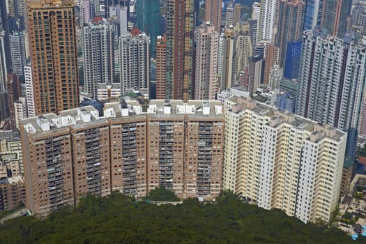 Densely packed tower blocks in the city of Hong Kong, China