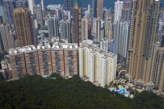 Densely packed tower blocks in the city of Hong Kong, China