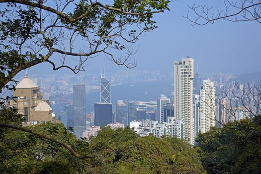 High rise office buildings and residential tower blocks in the city of Hong Kong, China