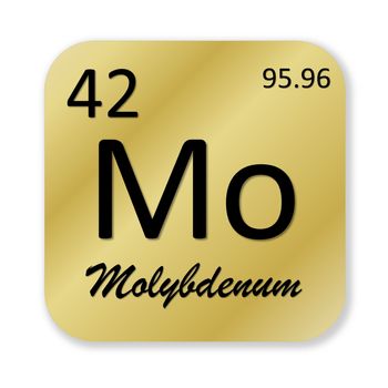 Black molybdenum element into golden square shape isolated in white background