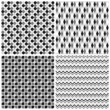 Set of 4 black and grey seamless geometrical patterns