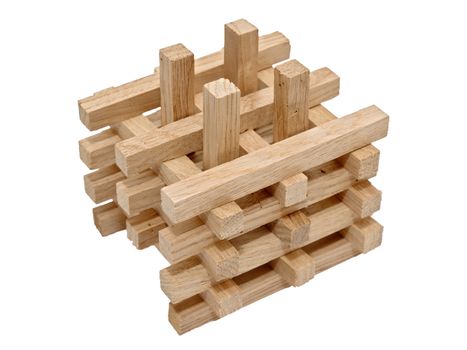 A pile of wooden blocks isolated on white background without shadows
