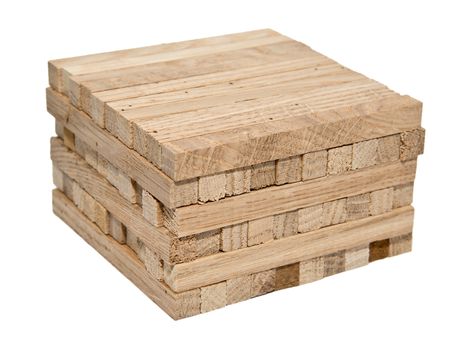 A pile of wooden blocks isolated on white background without shadows