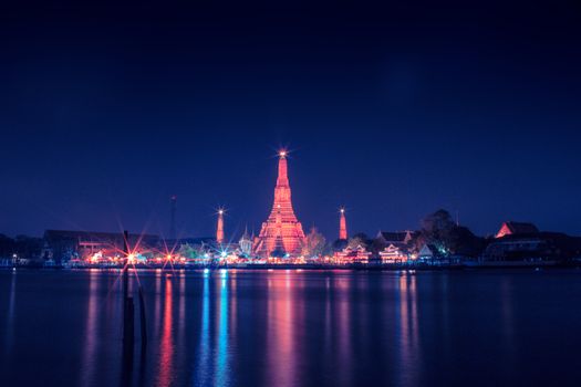 Vivid colors on river view at Wat Arun, Thailand.