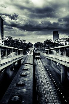 The dramatic trains in black and white tone.