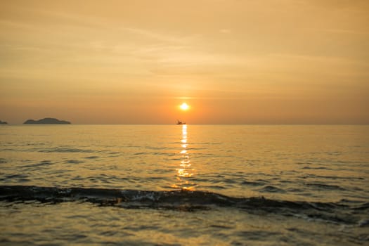 The lonely boat in the sea.