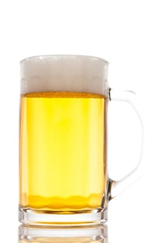 Glass mug with beer on white background