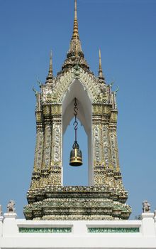 Bell tower in wat pho is ancient architecture. It was designed by thai engineer. It was beautiful and elegant sculpture.                     