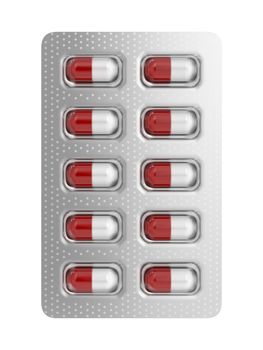 Capsules in blister pack isolated on white background
