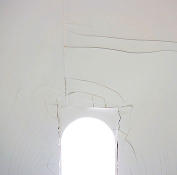 Cracks on the ceiling, located the side of light bulb on the ceiling in the workplace.                               