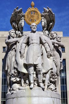 George Gordon Meade Memorial Civil War Statue Pennsylvania Ave Washington DC Public Artwork given by the State of Pennsylvania.  Artist is Charles Grafly and Statue was dedicated in 1927.  General in Charge of Union at Gettysburg Battle. Residents of Pennsylvania paid for the statue, surrounded by six figures symbolizing the traits of a good general