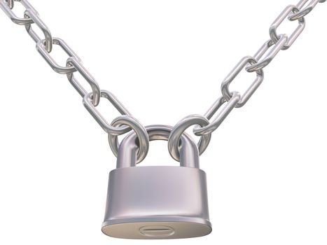 chains and padlock isolation on white background - 3d illustration