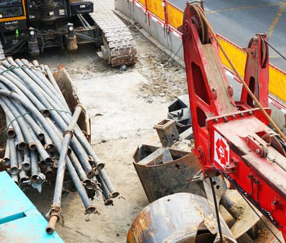 Construction equipment used for road building and repair the damaged road.                               