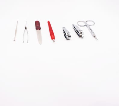 Nail kit are many types of equipment for example nail clippers. Skive scissors to remove sharp left out.                             