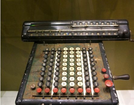 In ancient calculator used for statistical calculator and calculate. It made of the metal, heavy weight.                               