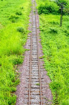 Railway tracks with wooden sleepers
