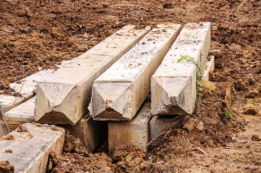 concrete piles in construction site