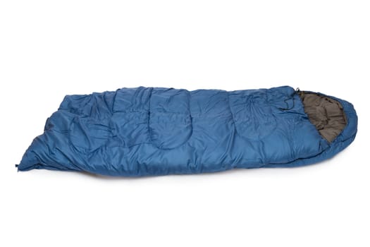 Blue sleeping bag it is isolated on a white background