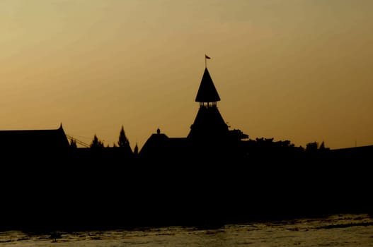 The scenery of riverside near dusk, after sunset in Thailand was Peaceful atmosphere.                       