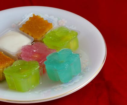 Thailand has many types of desserts. Most are made from flour, sugar and coconut colorful appetizing. Sweet and mellow taste                              